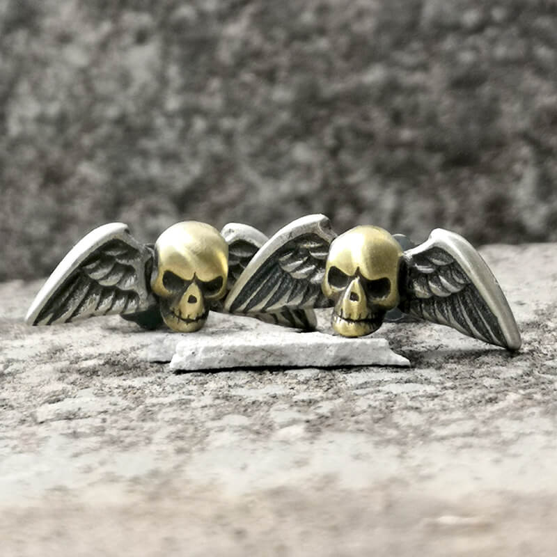 Skull Wings Sterling Silver Stud Earrings