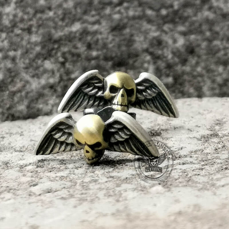 Skull Wings Sterling Silver Stud Earrings
