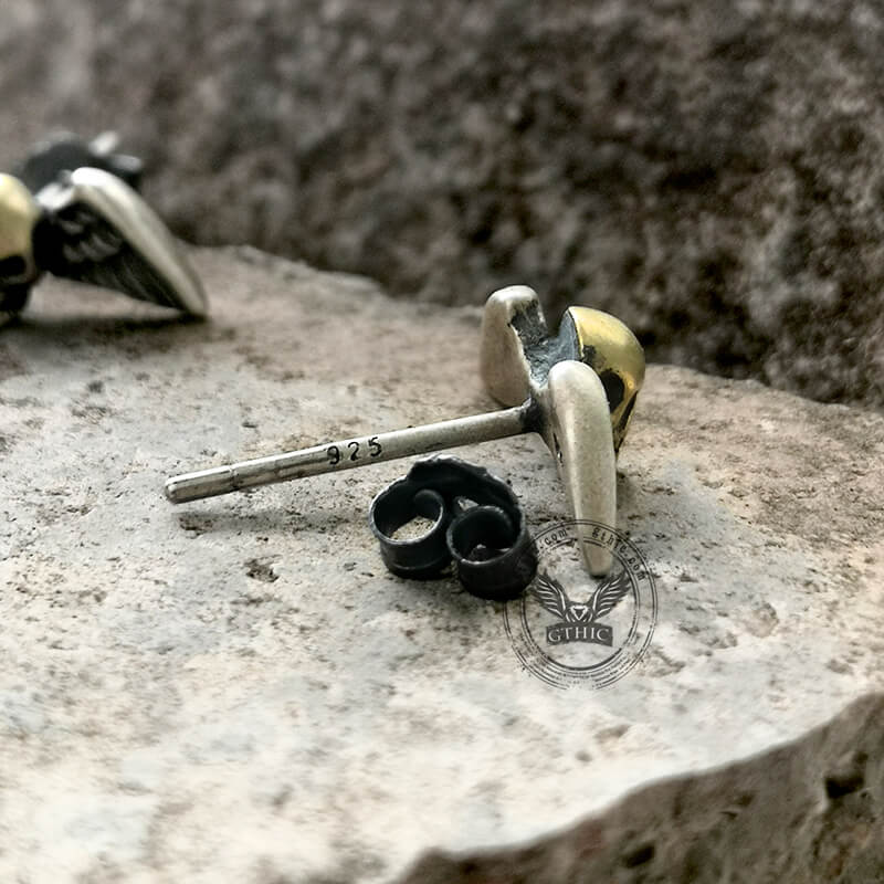 Skull Wings Sterling Silver Stud Earrings
