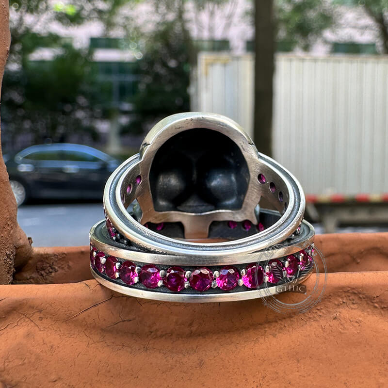 Skull Zircon-set Knot Band Sterling Silver Ring