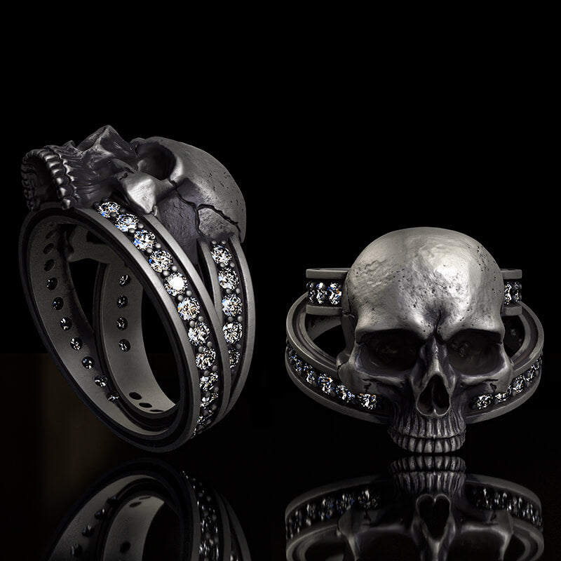Skull Zircon-set Knot Band Sterling Silver Ring