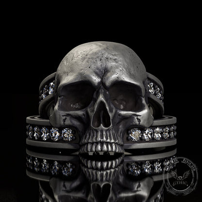 Skull Zircon-set Knot Band Sterling Silver Ring