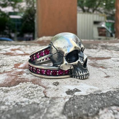 Skull Zircon-set Knot Band Sterling Silver Ring