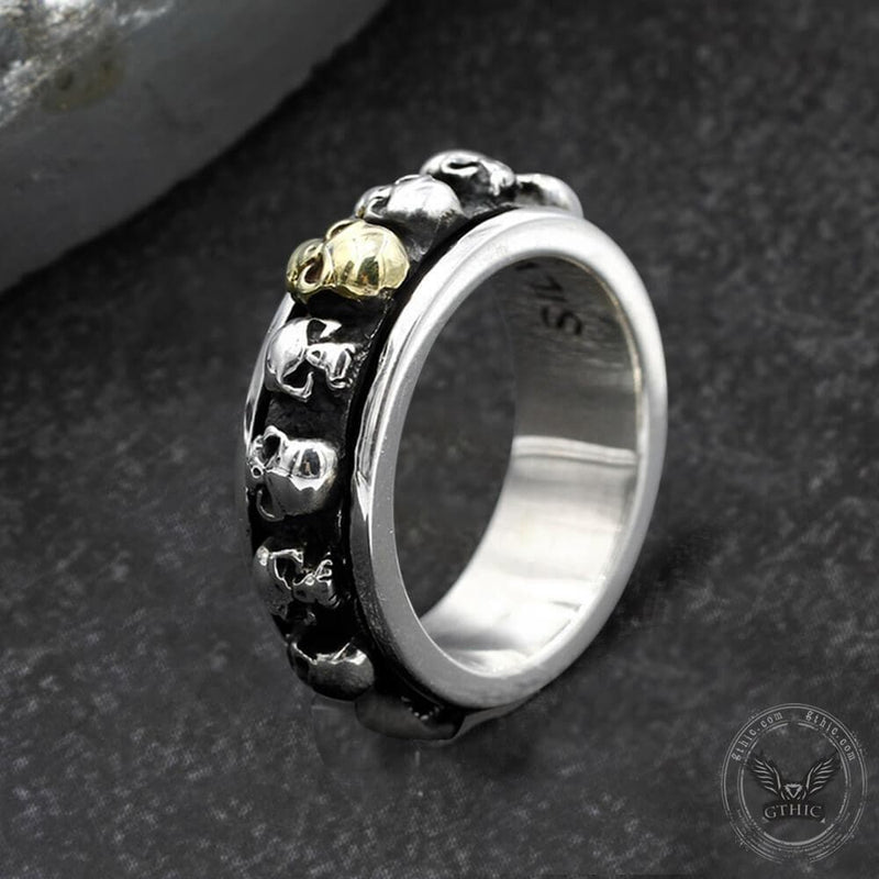 Skull Punk Sterling Silver Spinner Ring
