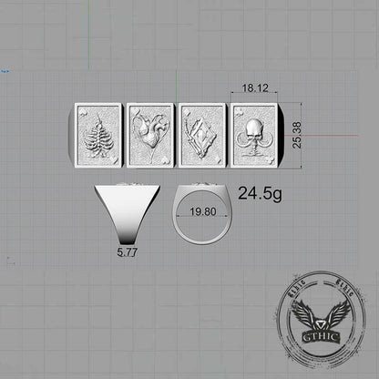 Square Skull Playing Card Sterling Silver Ring