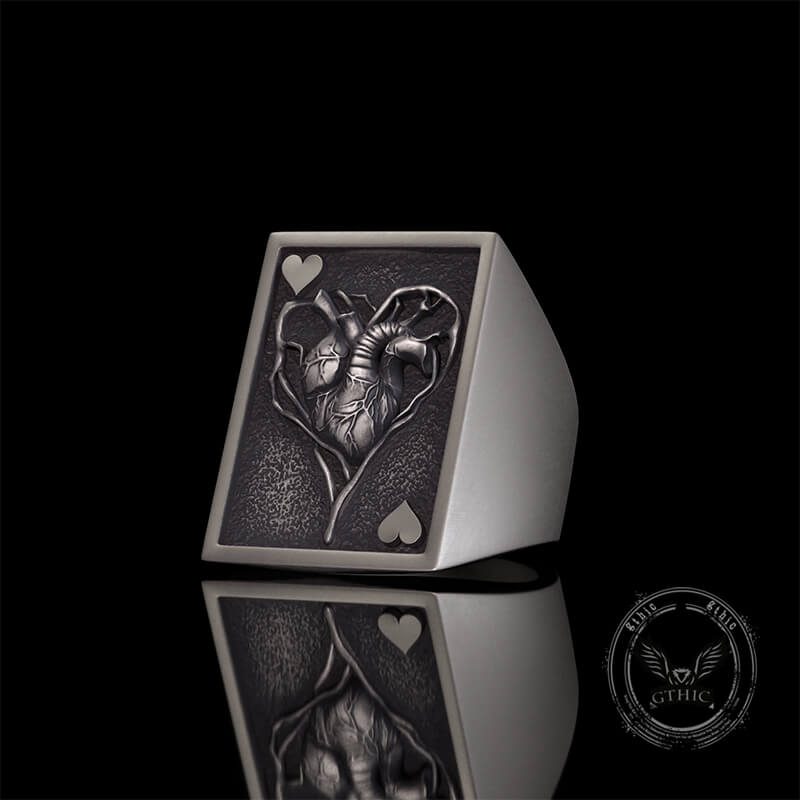 Square Skull Playing Card Sterling Silver Ring