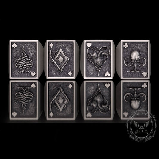 Square Skull Playing Card Sterling Silver Ring