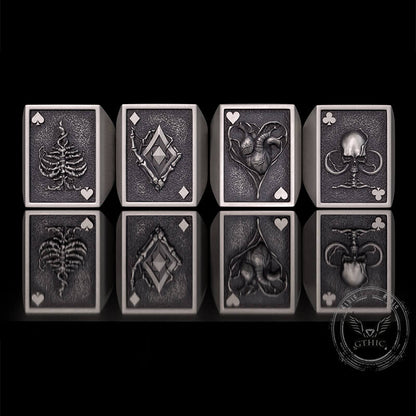 Square Skull Playing Card Sterling Silver Ring