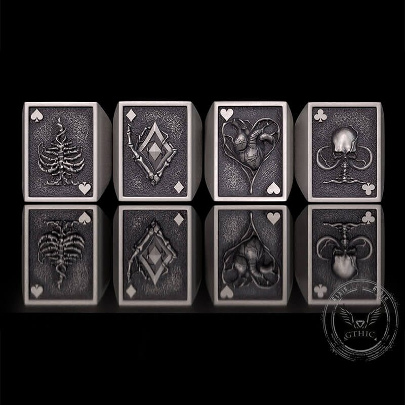 Square Skull Playing Card Sterling Silver Ring