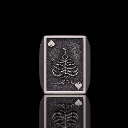 Square Skull Playing Card Sterling Silver Ring
