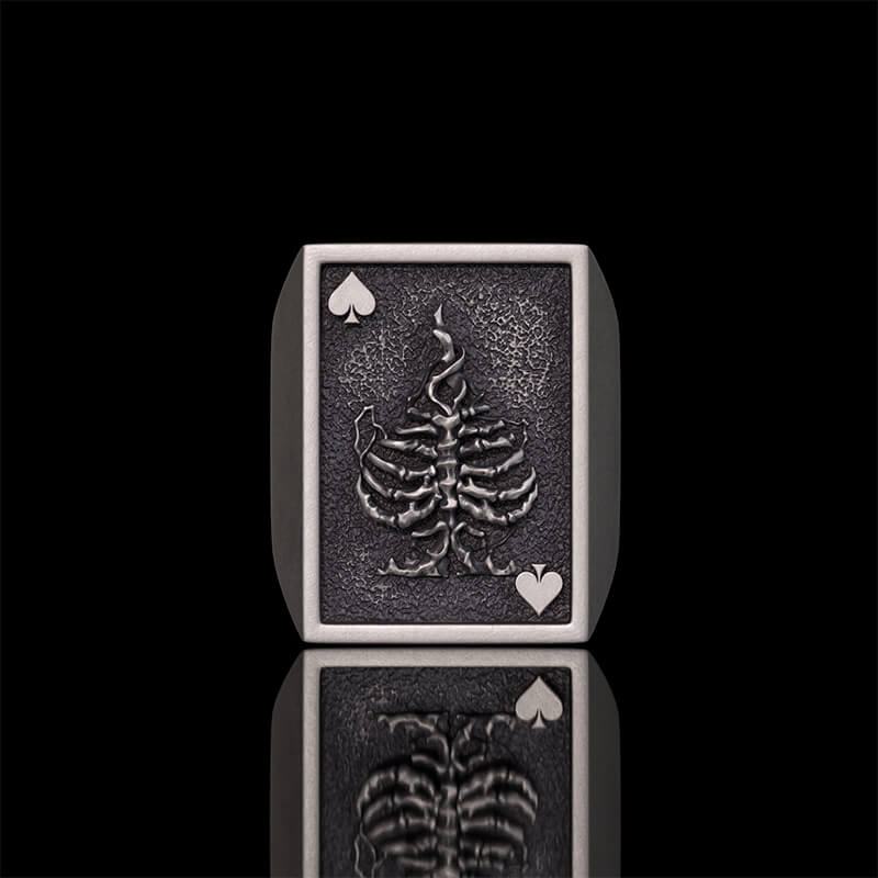 Square Skull Playing Card Sterling Silver Ring