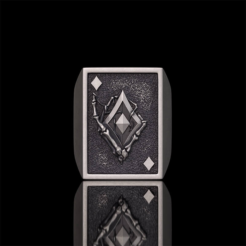 Square Skull Playing Card Sterling Silver Ring