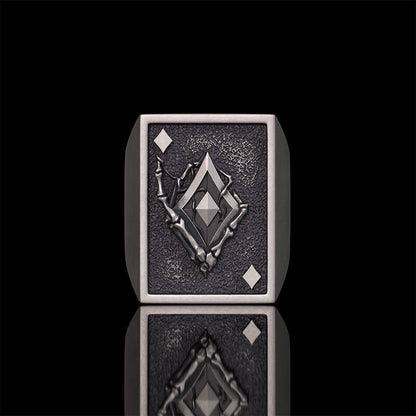 Square Skull Playing Card Sterling Silver Ring