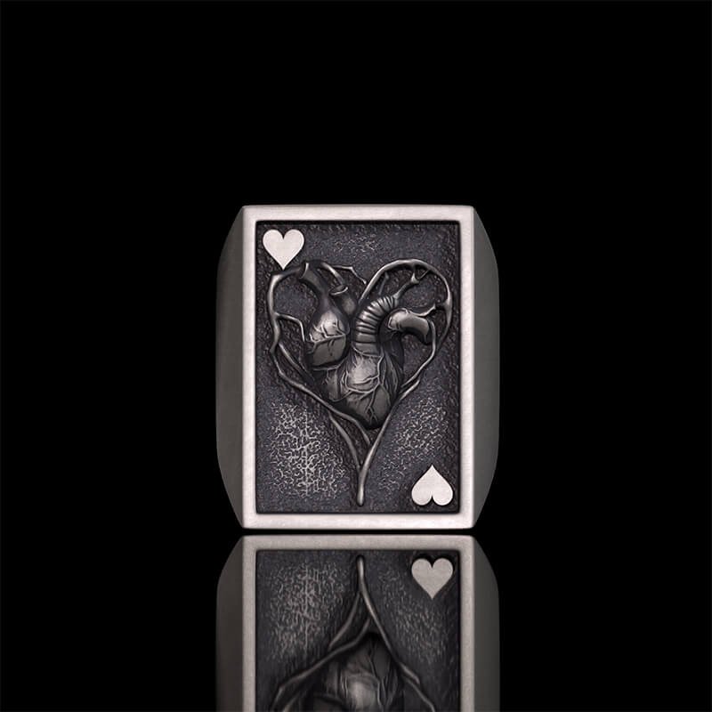 Square Skull Playing Card Sterling Silver Ring