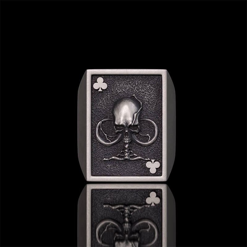Square Skull Playing Card Sterling Silver Ring