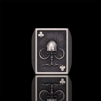 Square Skull Playing Card Sterling Silver Ring