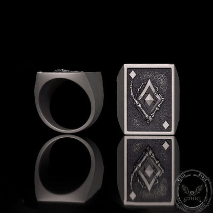 Square Skull Playing Card Sterling Silver Ring
