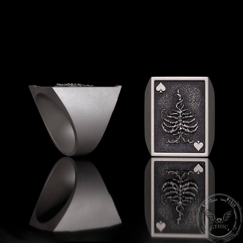 Square Skull Playing Card Sterling Silver Ring