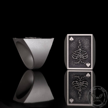 Square Skull Playing Card Sterling Silver Ring