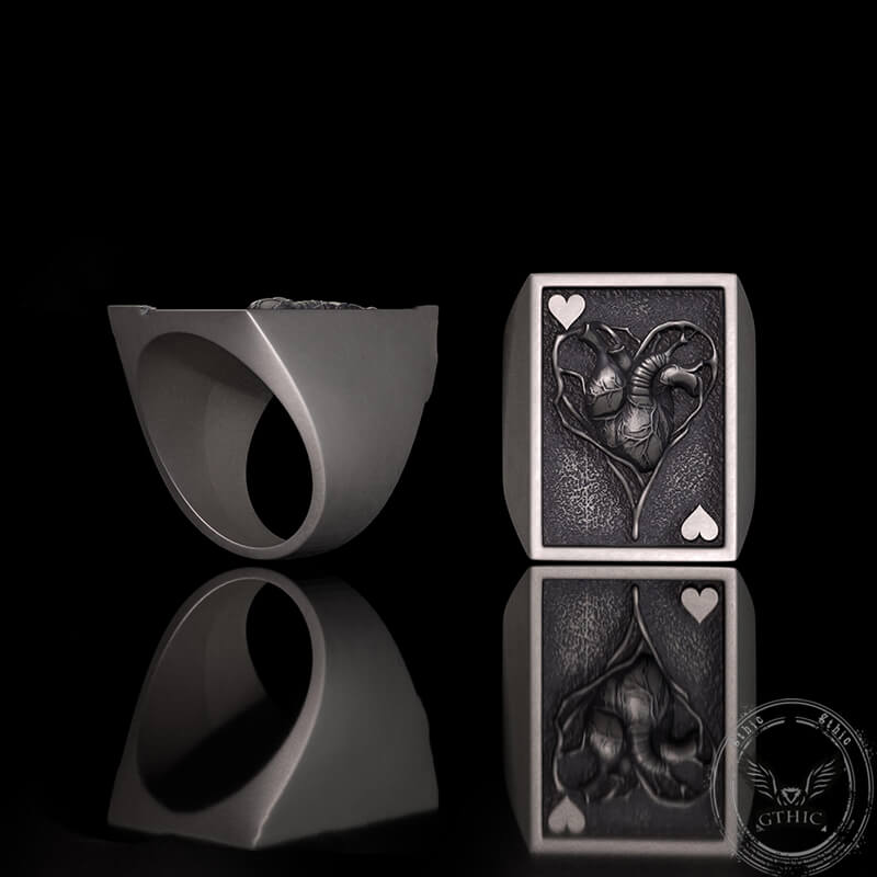 Square Skull Playing Card Sterling Silver Ring