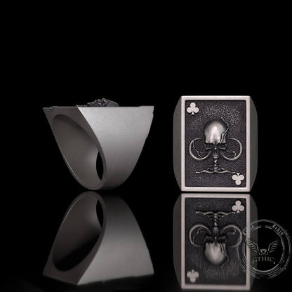 Square Skull Playing Card Sterling Silver Ring