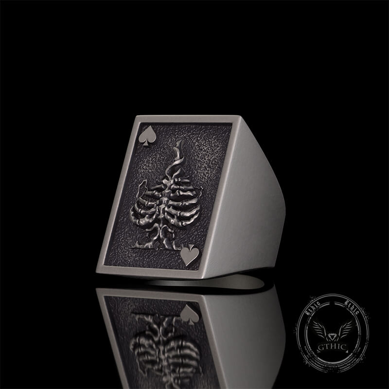 Square Skull Playing Card Sterling Silver Ring
