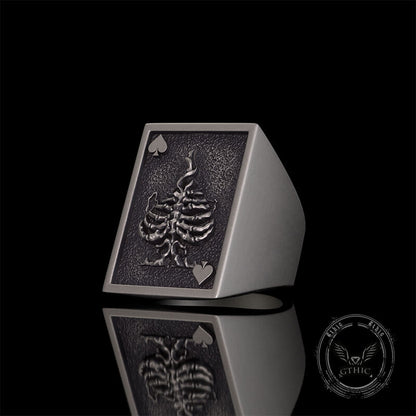 Square Skull Playing Card Sterling Silver Ring