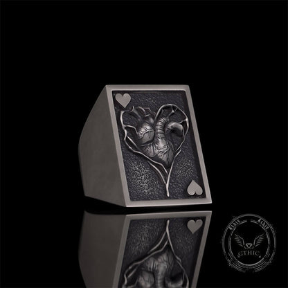 Square Skull Playing Card Sterling Silver Ring