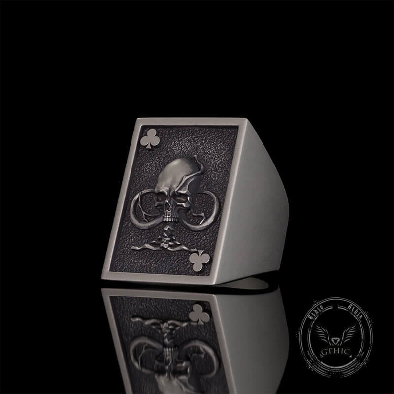 Square Skull Playing Card Sterling Silver Ring