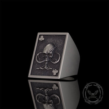 Square Skull Playing Card Sterling Silver Ring