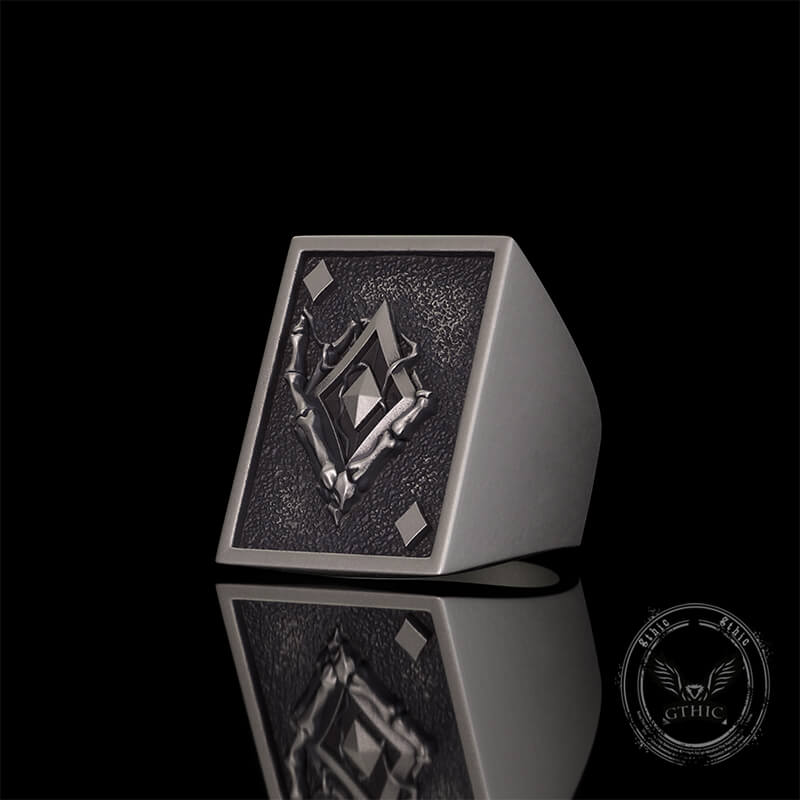 Square Skull Playing Card Sterling Silver Ring