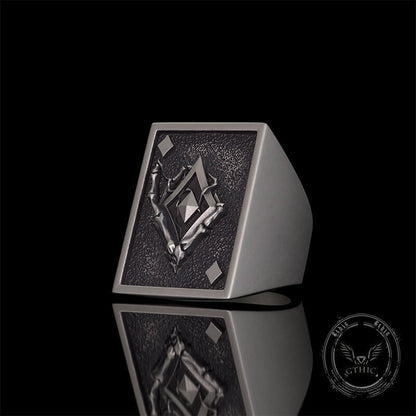 Square Skull Playing Card Sterling Silver Ring