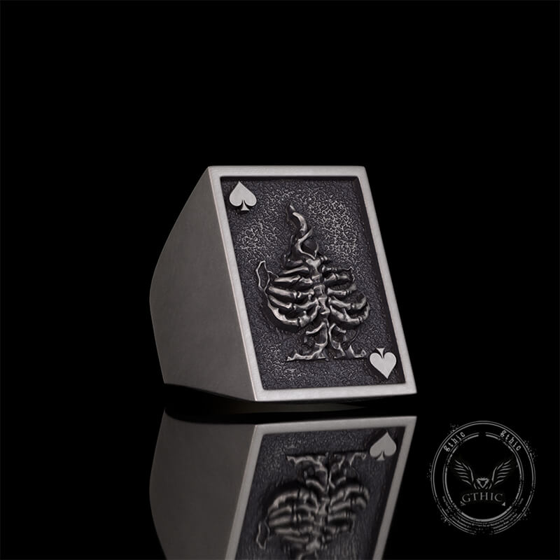 Square Skull Playing Card Sterling Silver Ring