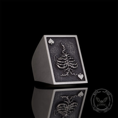 Square Skull Playing Card Sterling Silver Ring