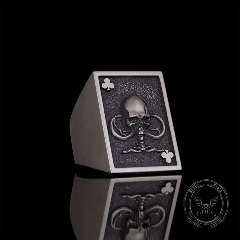 Square Skull Playing Card Sterling Silver Ring