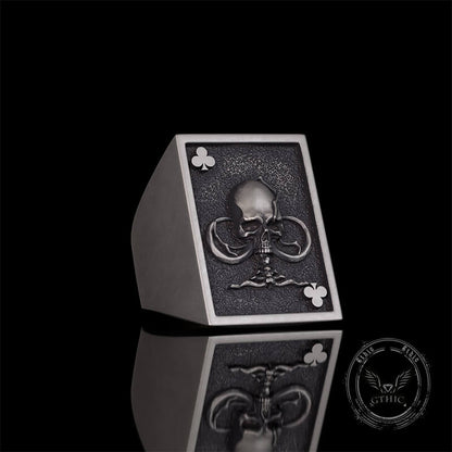 Square Skull Playing Card Sterling Silver Ring