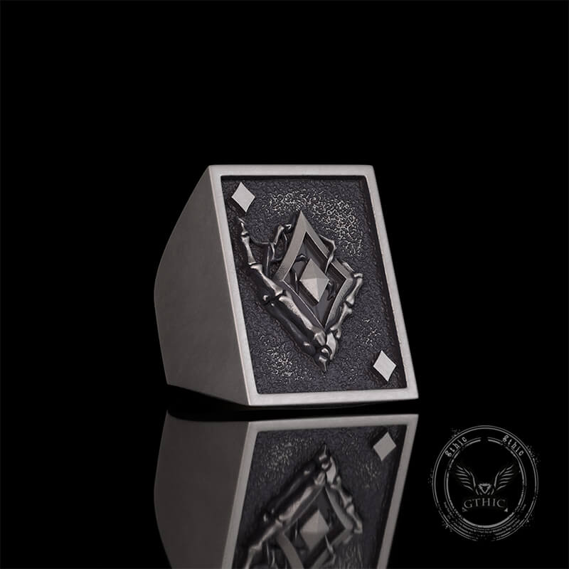 Square Skull Playing Card Sterling Silver Ring