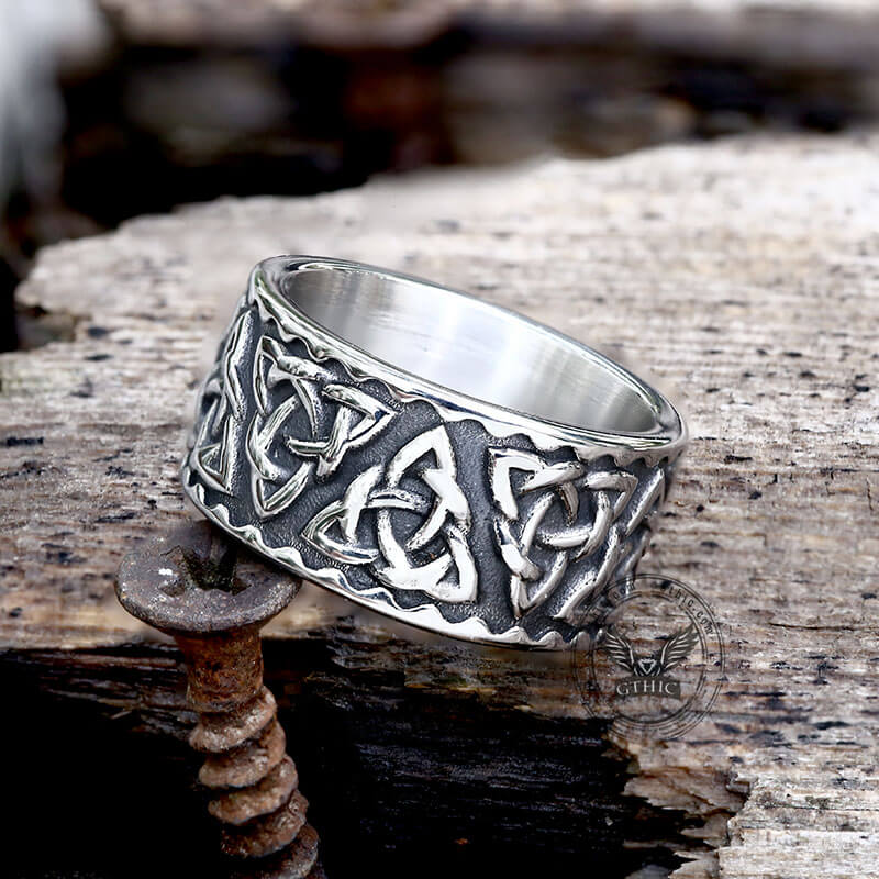 Surrounded Celtic Knot Stainless Steel Viking Ring