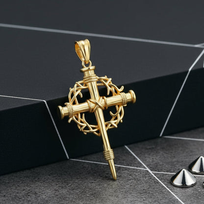 Thorn Wreath Stainless Steel Cross Pendant