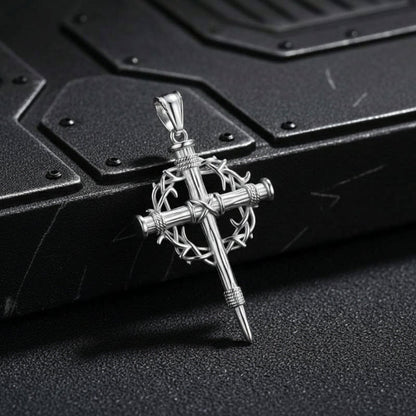 Thorn Wreath Stainless Steel Cross Pendant