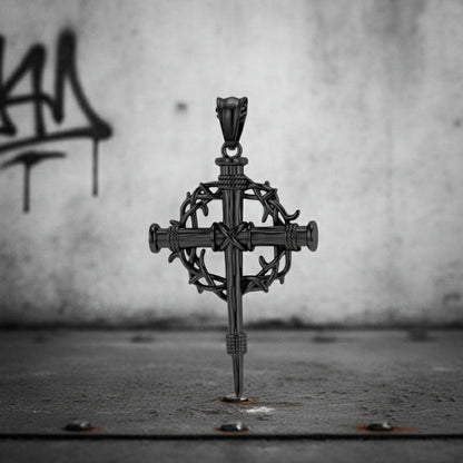 Thorn Wreath Stainless Steel Cross Pendant