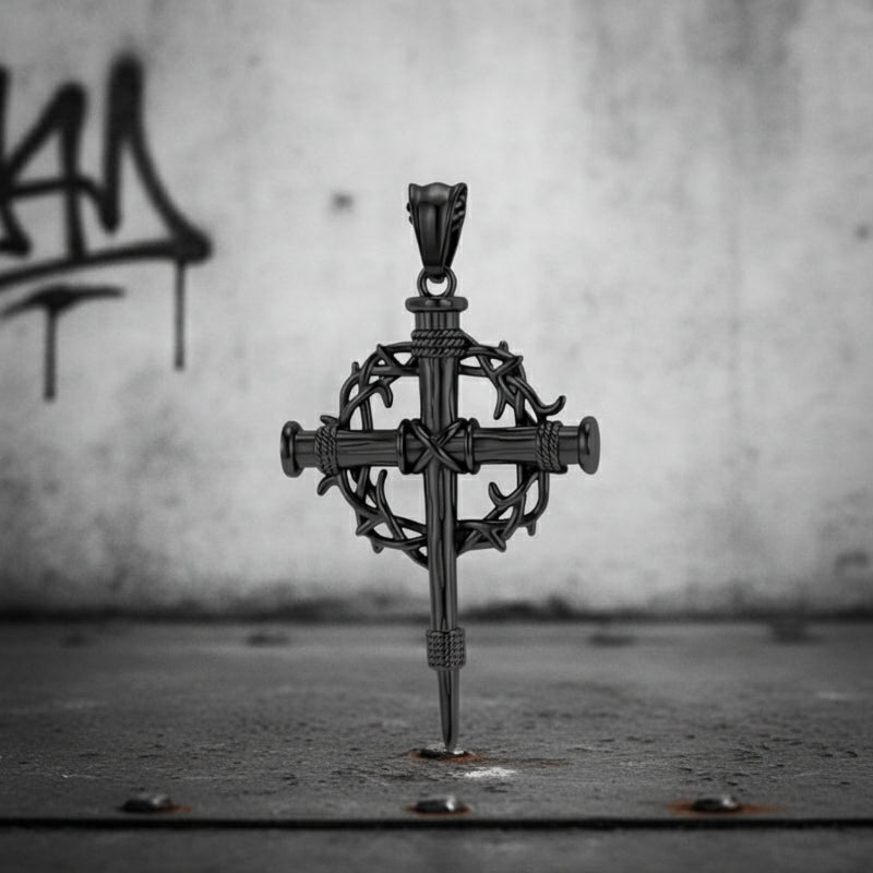 Thorn Wreath Stainless Steel Cross Pendant