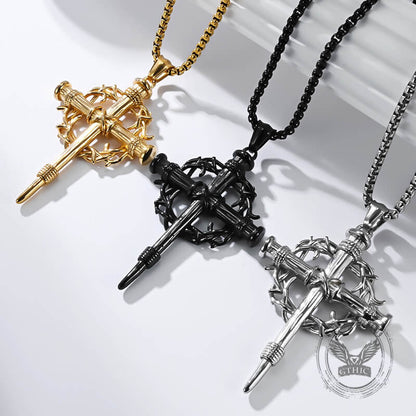 Thorn Wreath Stainless Steel Cross Pendant