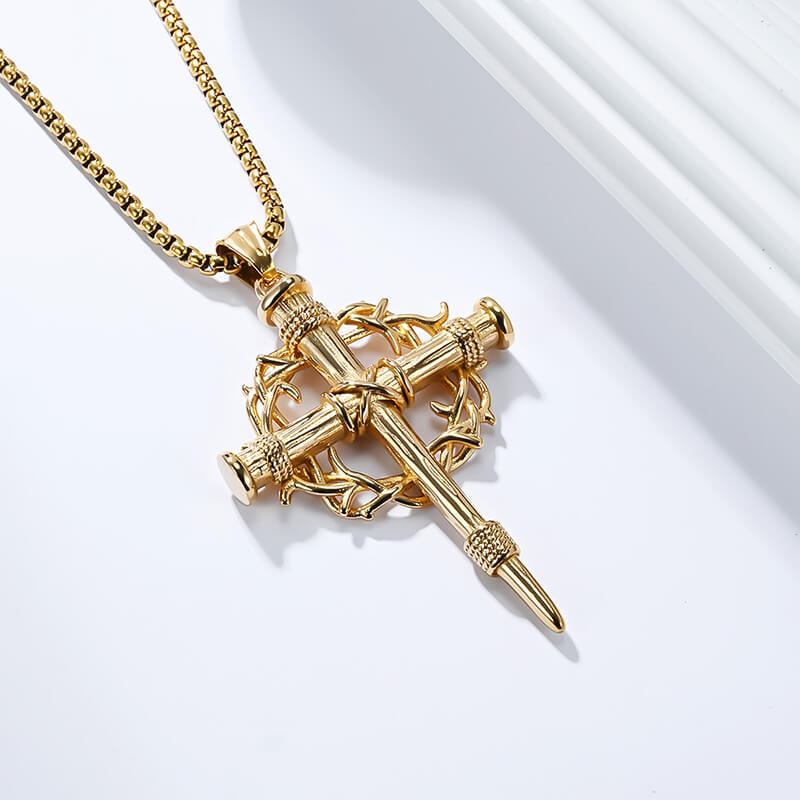 Thorn Wreath Stainless Steel Cross Pendant