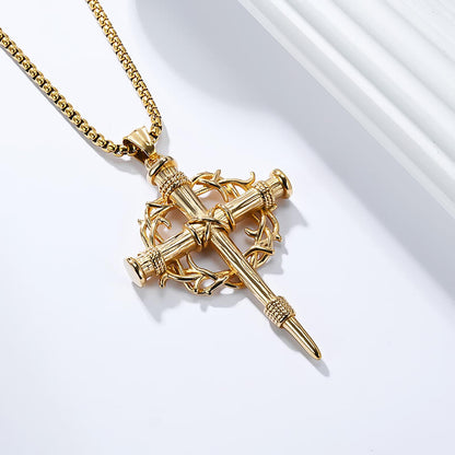 Thorn Wreath Stainless Steel Cross Pendant