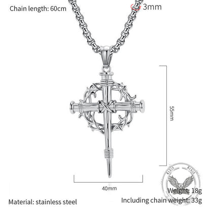 Thorn Wreath Stainless Steel Cross Pendant