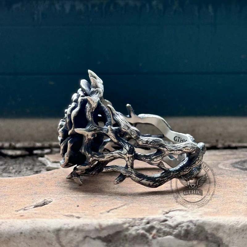 Thorns Vine Rose Sterling Silver Ring