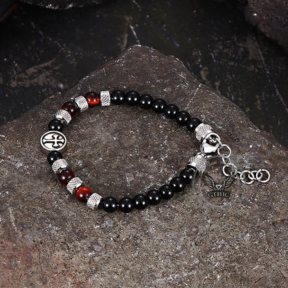 Tiger Eye Cross Stainless Steel Beaded Bracelet