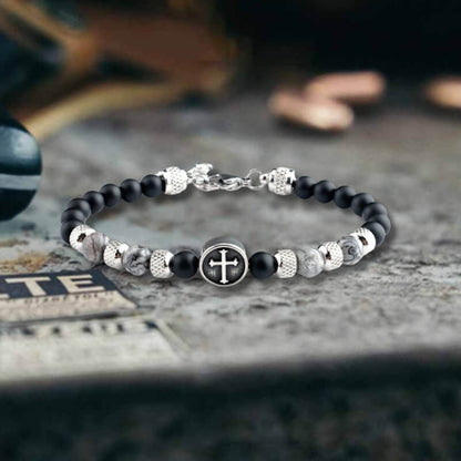 Tiger Eye Cross Stainless Steel Beaded Bracelet