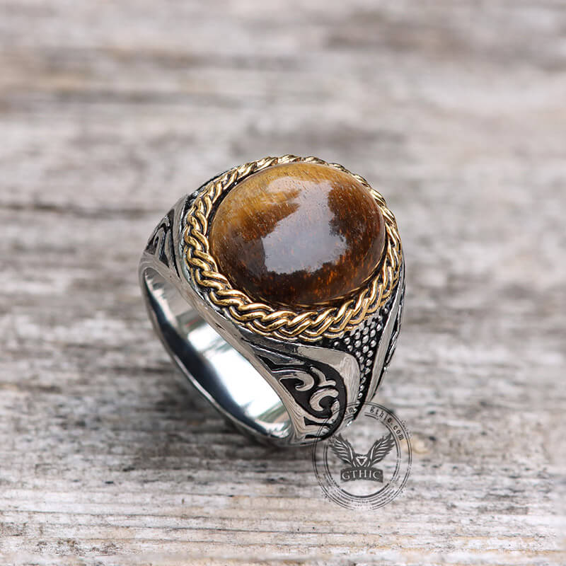 Tiger Eye Stainless Steel Gemstone Ring